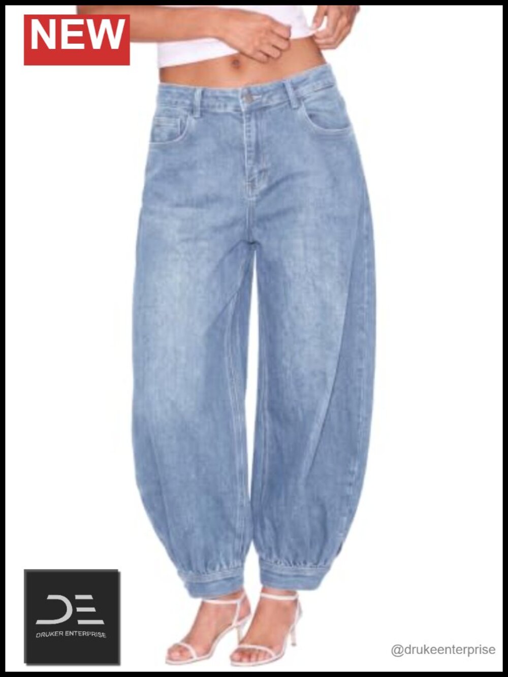 Women's Balloon Fit Denim Jeans Jogger Mid Waist Cuffed